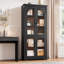 Garde-manger 70 po avec 4 portes arquées en verre et tablettes réglables, armoire de rangement, noir-1495985494