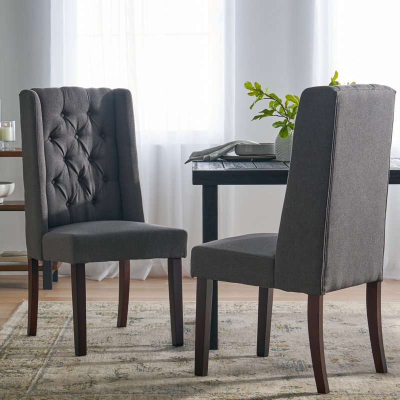2 chaises de salle à manger à dossier haut gris foncé en bois, Gris foncé