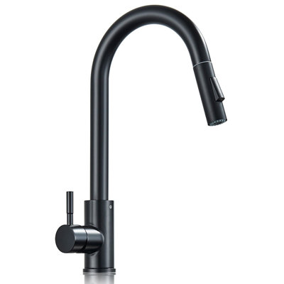 Matte Black Kitchen Sink Faucet  Pull Out Sprayer Single Hole Single Handle Waterfall Mixer Tap -  Nabiyy, 8-PH2203XPT-1