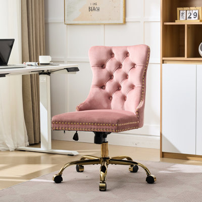 Chaise de bureau en velours rose Arwen