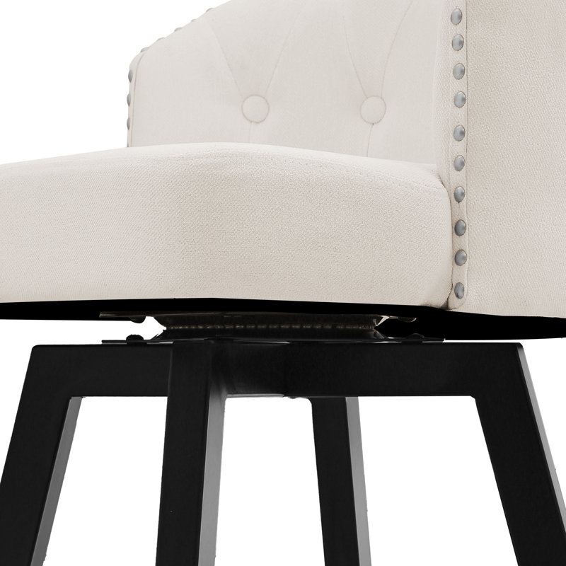 Tabouret de comptoir pivotant en lin rembourré avec pieds en métal, Beige