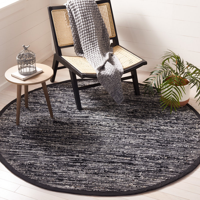 Jarie Flat Weave Wool/Cotton Rug in Black, Round 6'