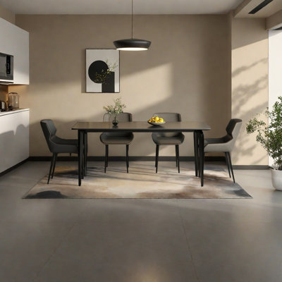 High-end pure black rock slab dining table
