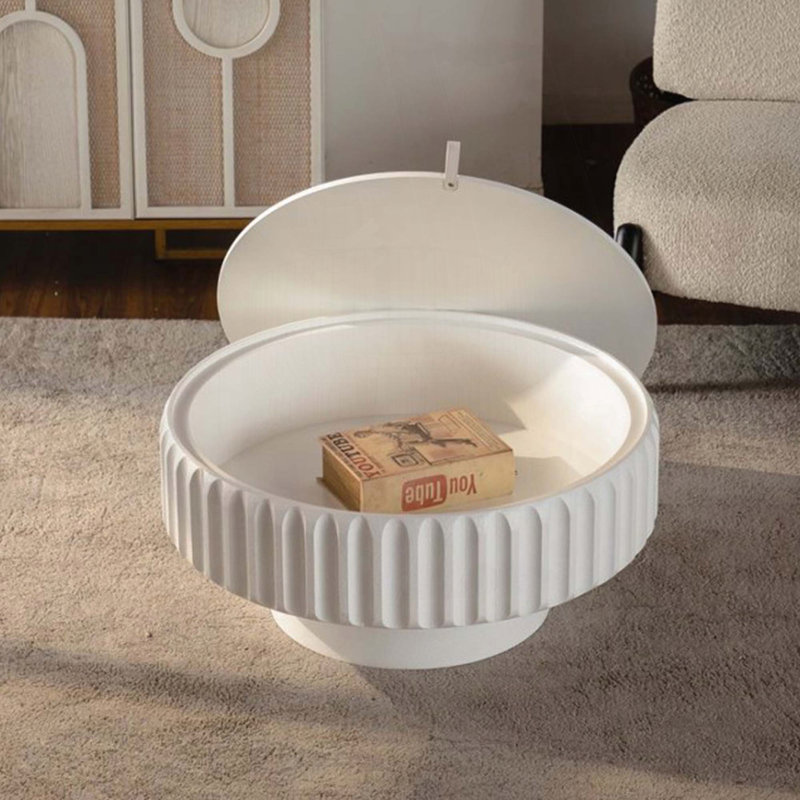 Table de rangement ronde cannelée avec couvercle amovible - Blanc