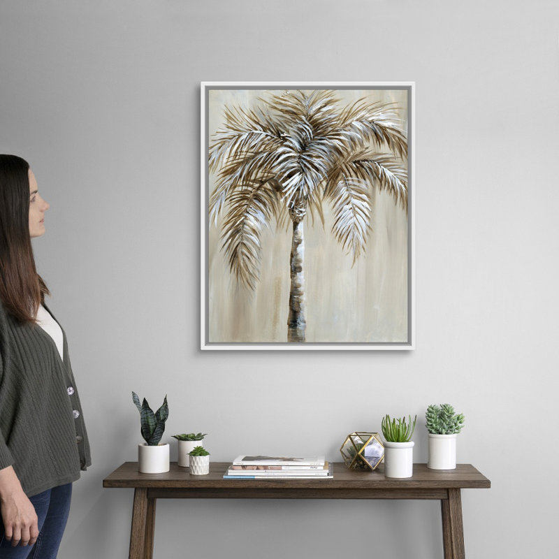 Palmier I, art mural sur toile, Toile avec cadre blanc, H 30 po x l 24 po x P 1,75 po