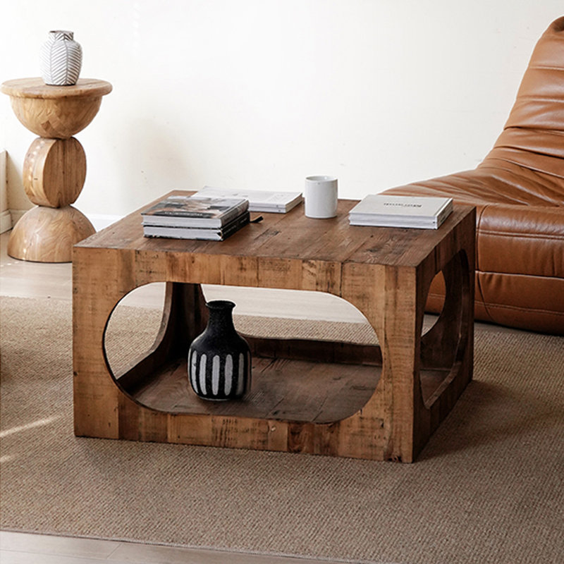 Retro Walnut Solid Wood Square Coffee Table