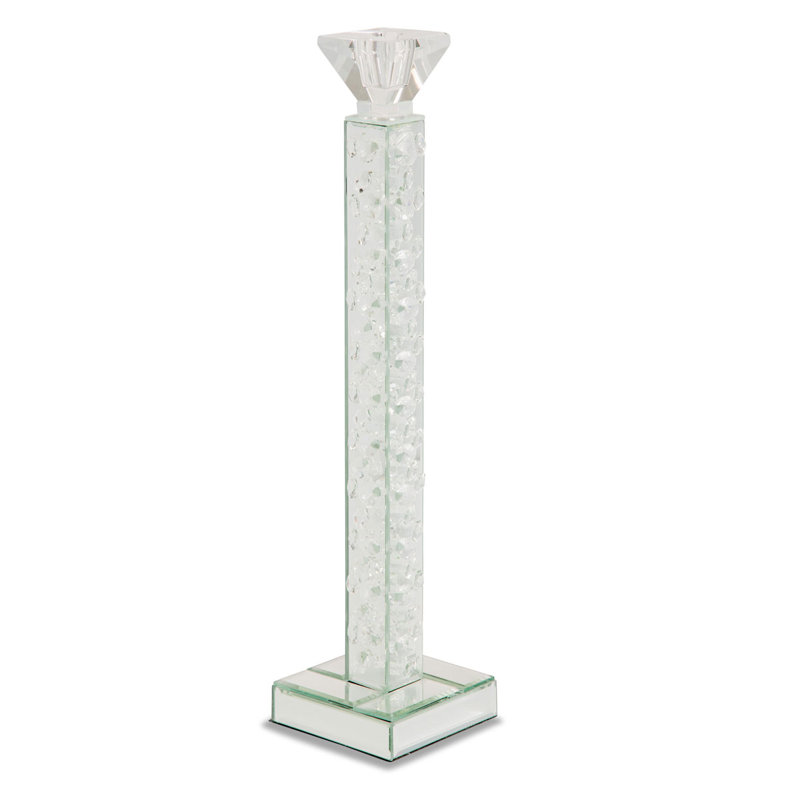 Montreal 17.75'' Mirrored Glass Crystal Candlestick