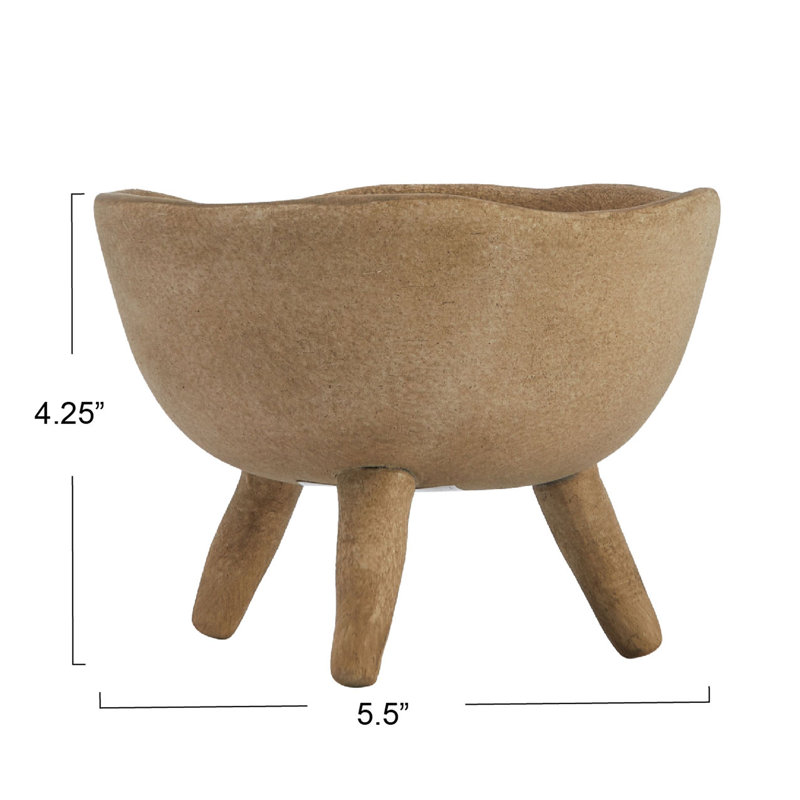 Boho Terracotta Footed Bowl with Organic Edge, Taupe