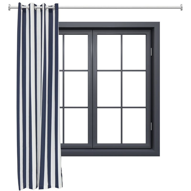 Alicia-Louise 53" x 107" Modern Blue and White Striped Light-Filtering Curtain Panel 