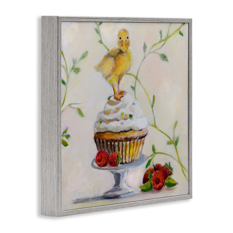«Baby Duck on Raspberry Cupcake Dessert», reproduction d'art graphique, H 12 po x l 12 po, Estampe numérique Farmhouse