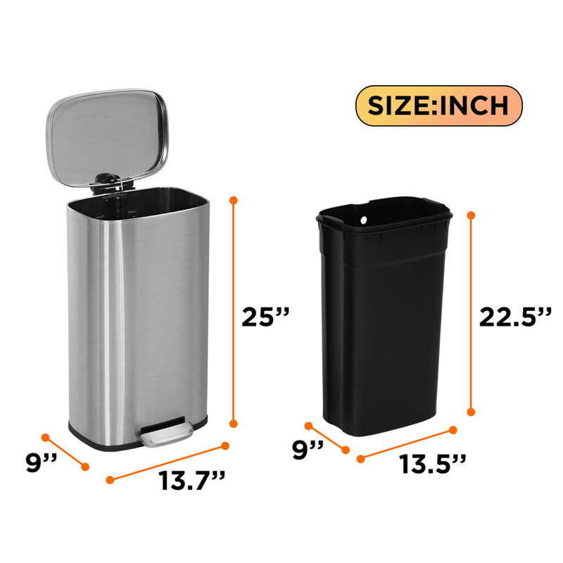 Brushed Stainless Steel 8-Gallon Oval Pedal Trash Can