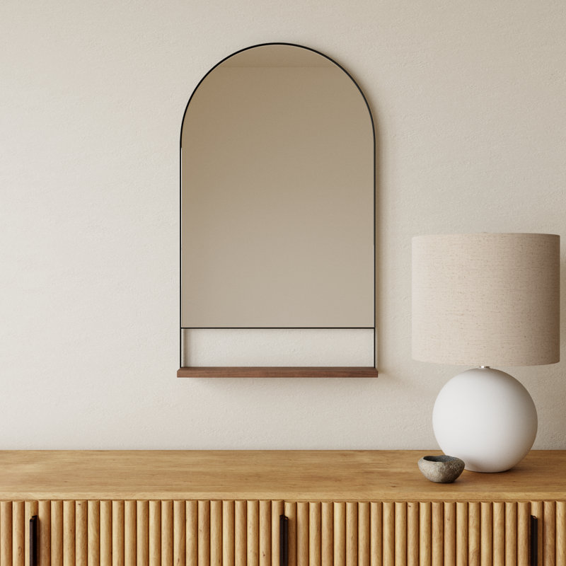 Cielo Arch Mirror with Shelves, Black/Natural, 34" x 20"