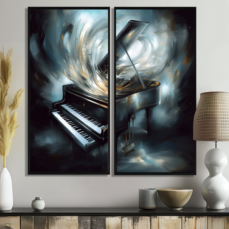 Piano abstrait I - musique surdimensionnée, art mural 2 panneaux, H 32 po x l 32 po, Impression encadrée flottante