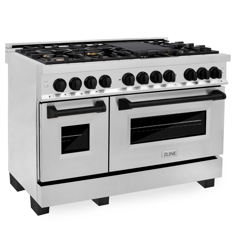 ZLINE Autograph Edition 48 po. 6,0 pieds cubes Cuisinière à deux brûleurs avec plaque de cuisson à gaz 7 brûleurs et 2 fours électriques en acier inoxydable Legacy
