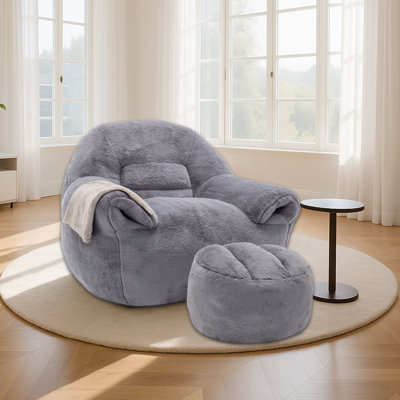 Ensemble de fauteuil à billes en fausse peau de mouton de style moderne avec repose-pieds, coussin moelleux et siège profond pour le salon ou la chambre à coucher