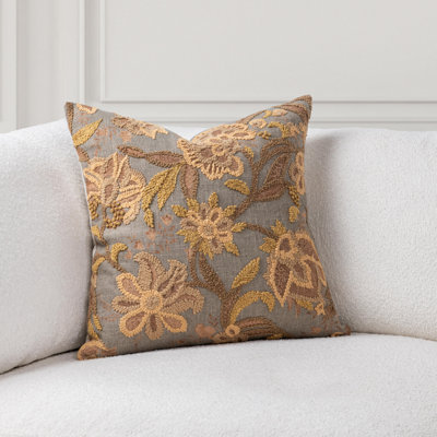 Anika Linen Blend Embroidered Throw Pillow
