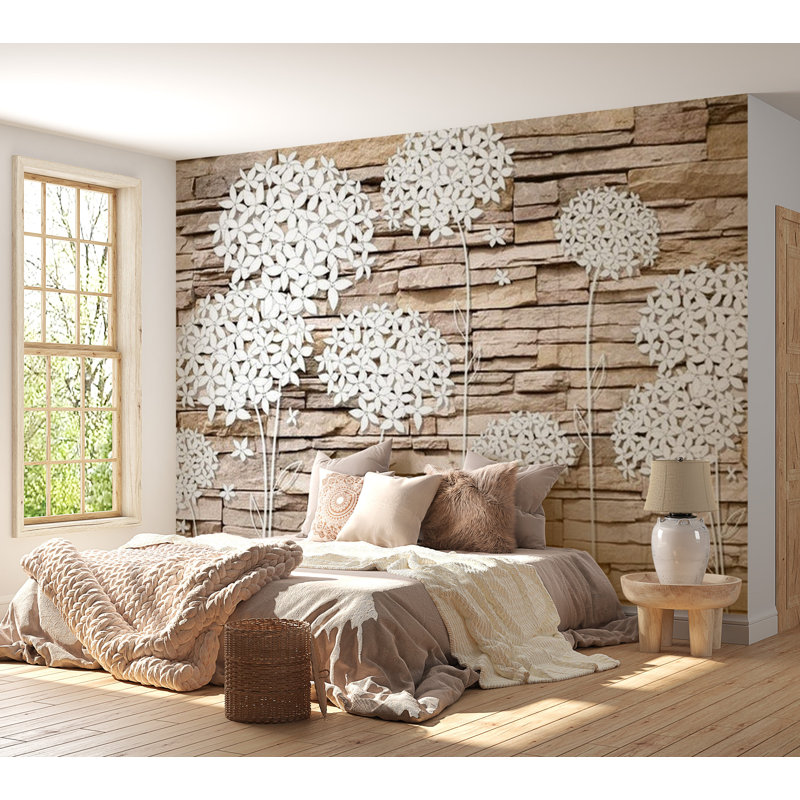 Murale fleurs sur pierres ardoise, L 82 po x l 118 po