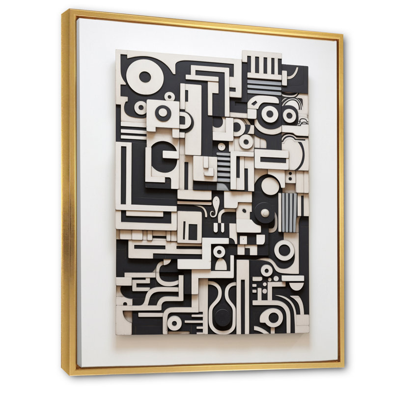 Urban Vision Abstract Black And White - Modern Geometric Wall Art Prints, Gold Floater Framed, 40" H x 30" W x 1.5" D