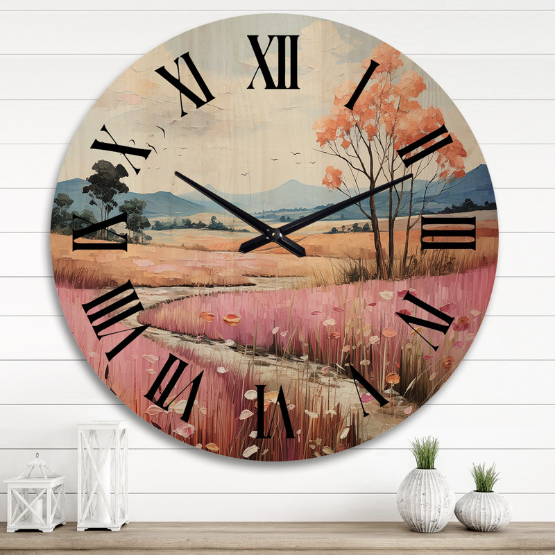 Horloge murale en bois campagne Pastel Hills Patchwork II, Très grand