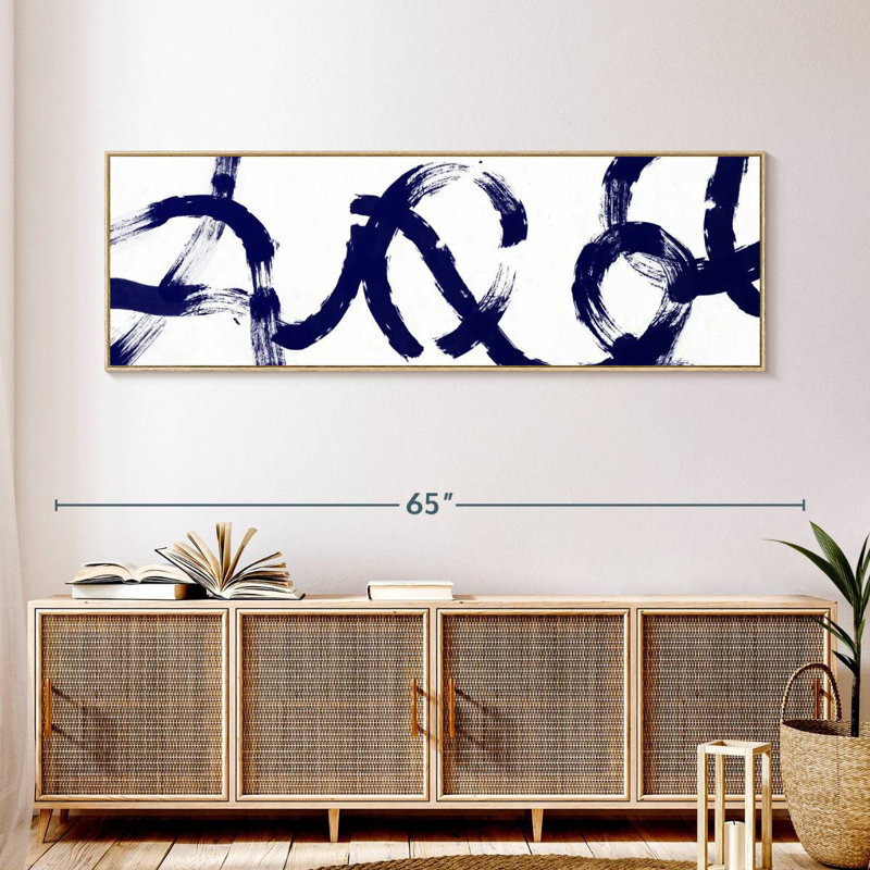 Coups d'un bleu profond, Cadre flottant en bois naturel, 57" X 19"