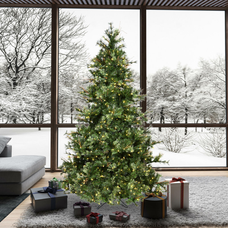 Galarza Lighted Artificial Pine Christmas Tree, 9' H