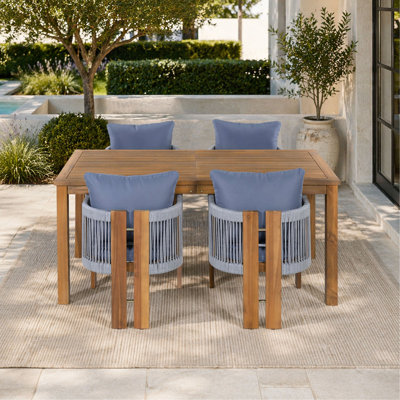 Ensemble repas d'extérieur de luxe 5 pièces pour 4 personnes - avec chaises tissées en corde, style maison de campagne pour jardin, cour, bord de piscine