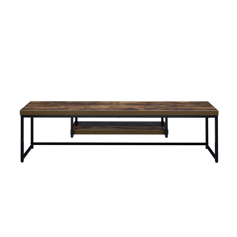Weathered Oak Tv Stand With Black Metal Base, For 60" Flat Screen Tvs, Interior Sleek Style & Modern Design