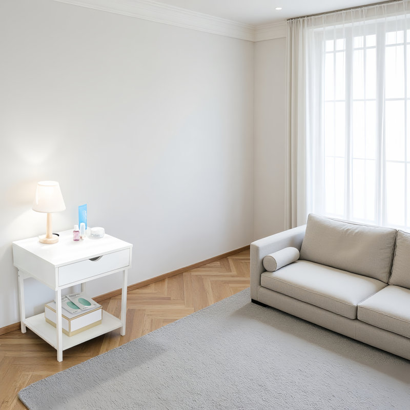 Table d'appoint avec rangement Kila - Petite table polyvalente pour le bureau personnel, Blanc, Blanc