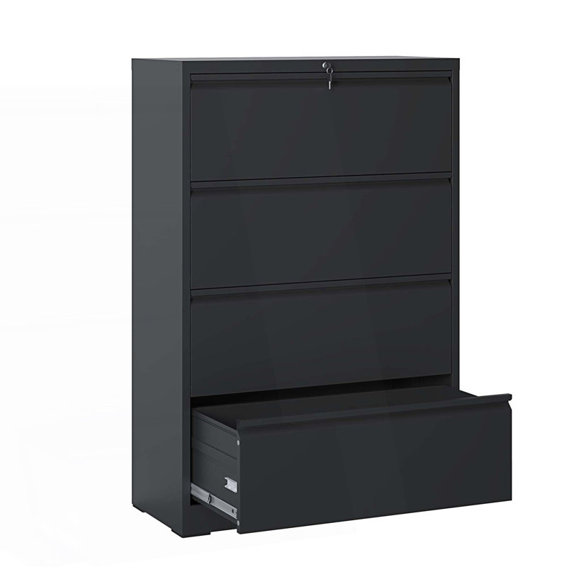 File Cabinet With 4 Drawer, Filing Cabinet With Lock, Living Room Storage Cabinet, Black