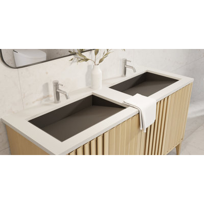 Lavabo de salle de bain encastré en pierre noire encastré en résine de 25,2 po x 16,1 po Badeloft UB-04-L-MBLK