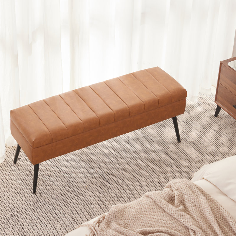 Upholstered Storage Bench, Cognac Brown