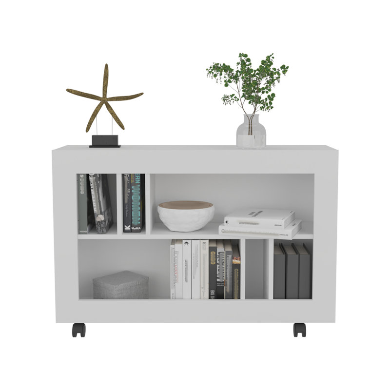 Console console, 5 tablettes, 4 roulettes