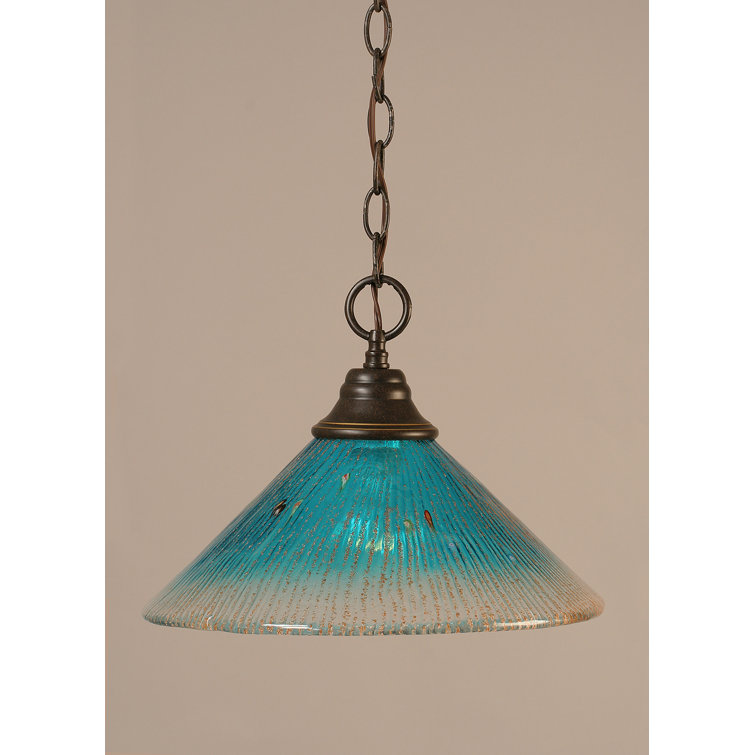 Luminaire suspendu en chaîne avec verre cristal sarcelle 12 po