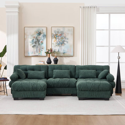 U Shaped Couch Modular Sectional Sofa, Modern Deep Seat Cloud Couch, 3-Seater Modular Couches, Comfy Advanced Flannelette Sofa Bed With Round Armrests 5 Pillows,Sofas For Bedroom