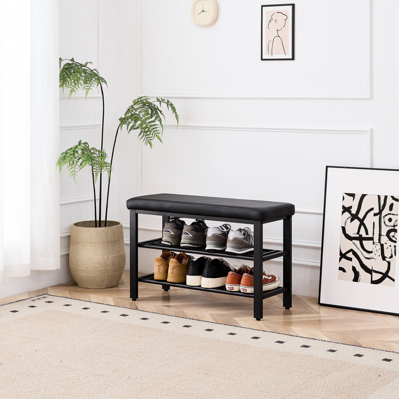 Banc de rangement à 3 chaussures avec coussin recouvert de lin, éponge à rebond élevé, autoportant pour le couloir, design exquis, organisateur de porte d'entrée facile à assembler, assemblage rapide,