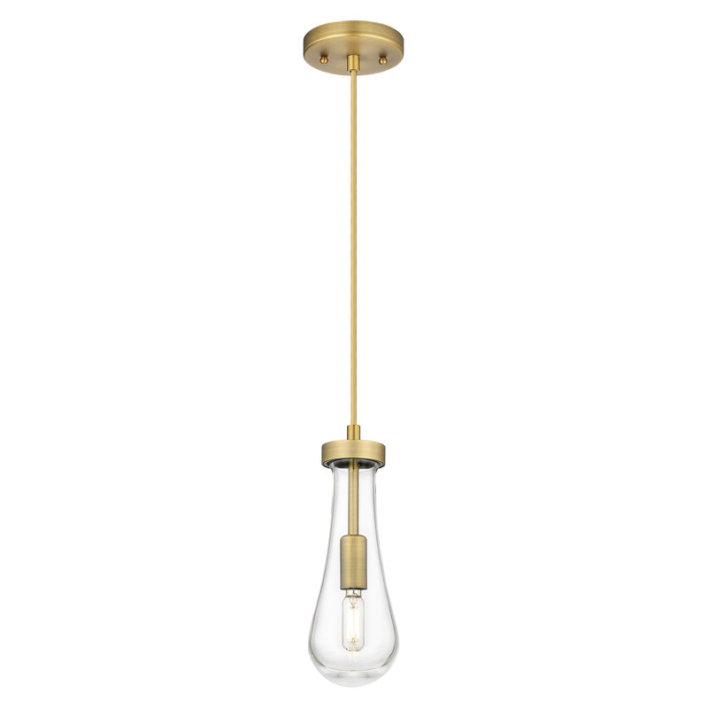 Downtown Urban - Edwa - 1 Light Cord Hung Pendant, Brushed Brass, Clear, 132" H x 4.75" W x 4.75" D