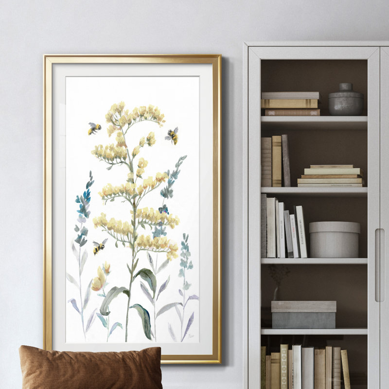 Bumble Bee Garden I - peinture encadrée, H 10,5 po x l 18,5 po x P 1,5 po, Doré