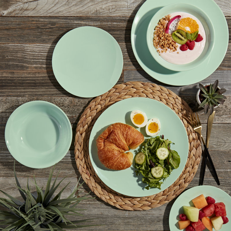 Mint Green Melamine 12-Piece Dinnerware Set, Service for 4