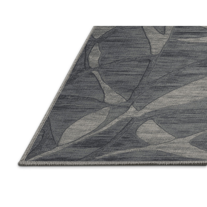 Machine Washable Abstract Gray Area Rug, Square 6'