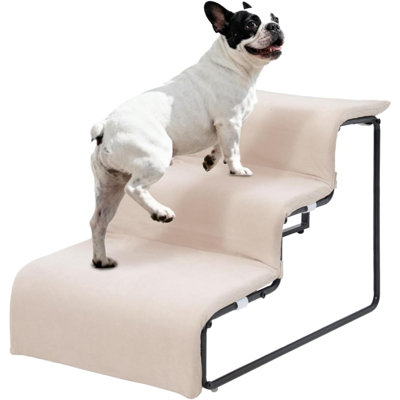 Escalier pour animaux 3 marches avec coussins moelleux - Escalade facile pour les petits et moyens animaux de compagnie Lit, chaise, canapé, rebord de fenêtre Robuste et sécuritaire