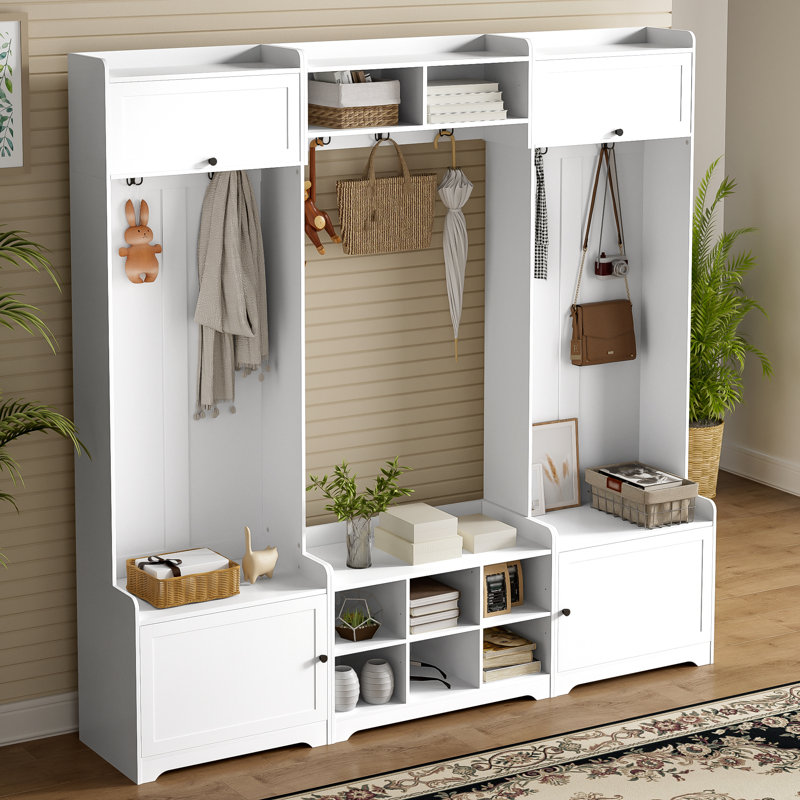 Hall Tree 79.13" Wide With Bench And Storage, White