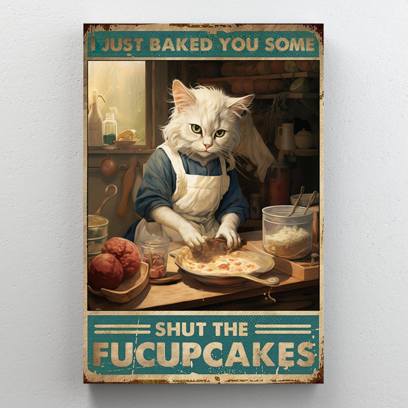 Chat blanc qui ferme les Fucupcakes - 1 pièce pour chat rectangulaire qui ferme les Fucupcakes, H 36 po x l 24 po x P 1,25 po