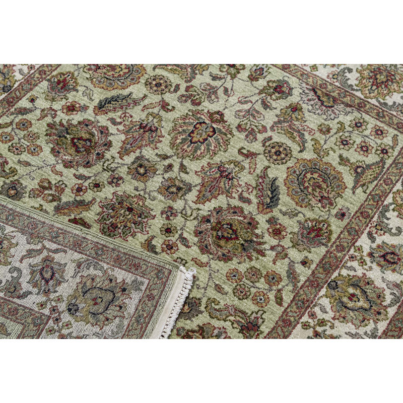 Tapis vert clair et ivoire noué à la main de haute qualité