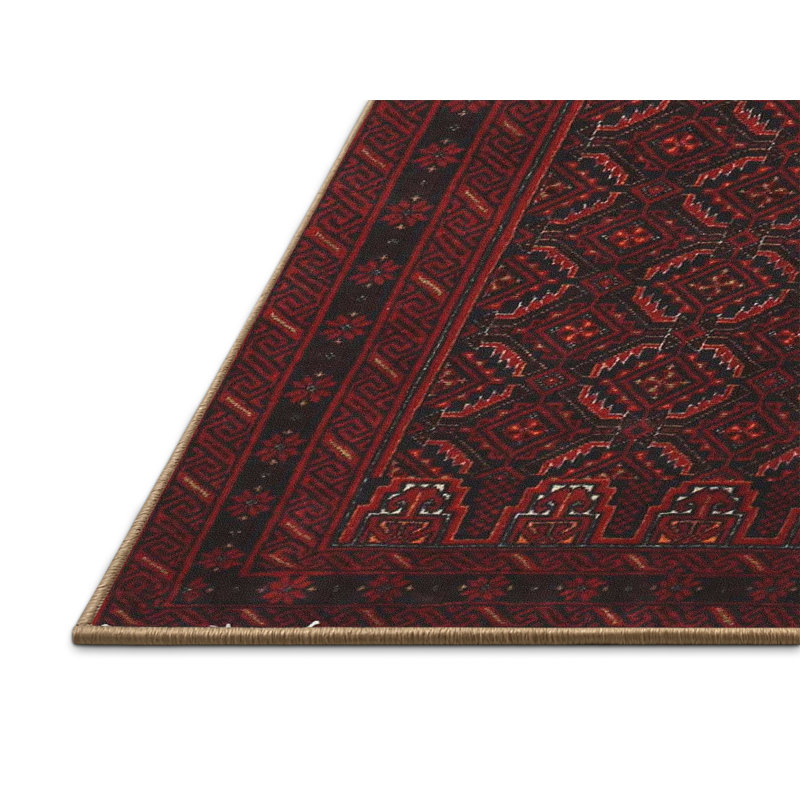 Tapis traditionnel rouge / brun / noir Adells, Rectangle 2 pi x 4 pi