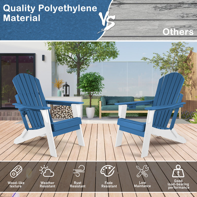 Uniopolis Foldable Outdoor Adirondack Chair, White/Blue