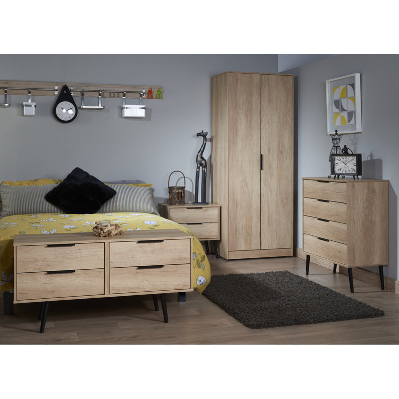 Fully Assembled Euart 2 Drawer Bedside Table, Black/Nebraska Oak