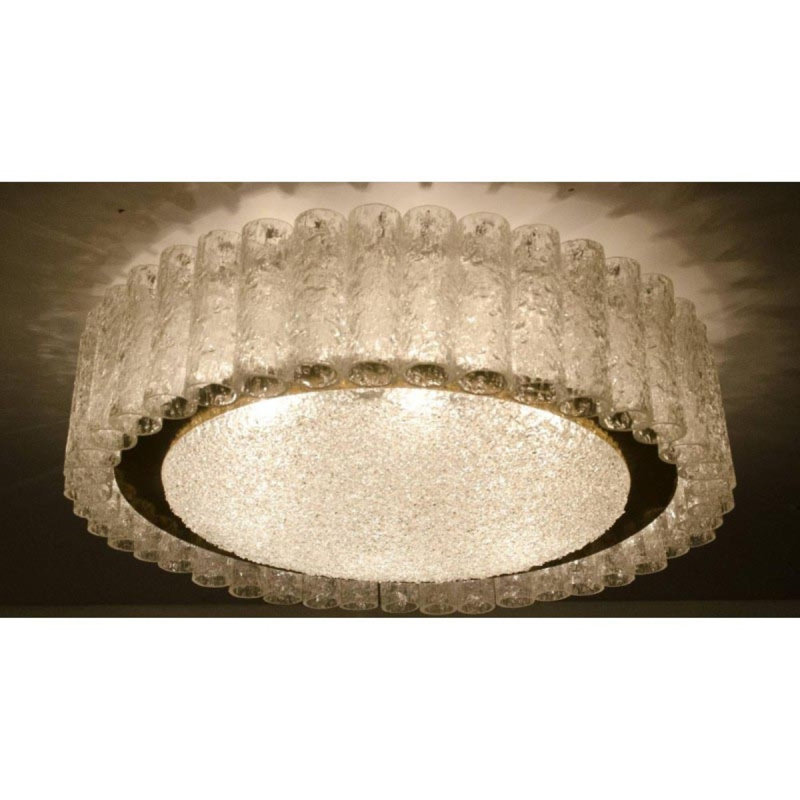 Lustre vénitien, Argent antique, Verre givré lisse, 36” Width x 8” Height
