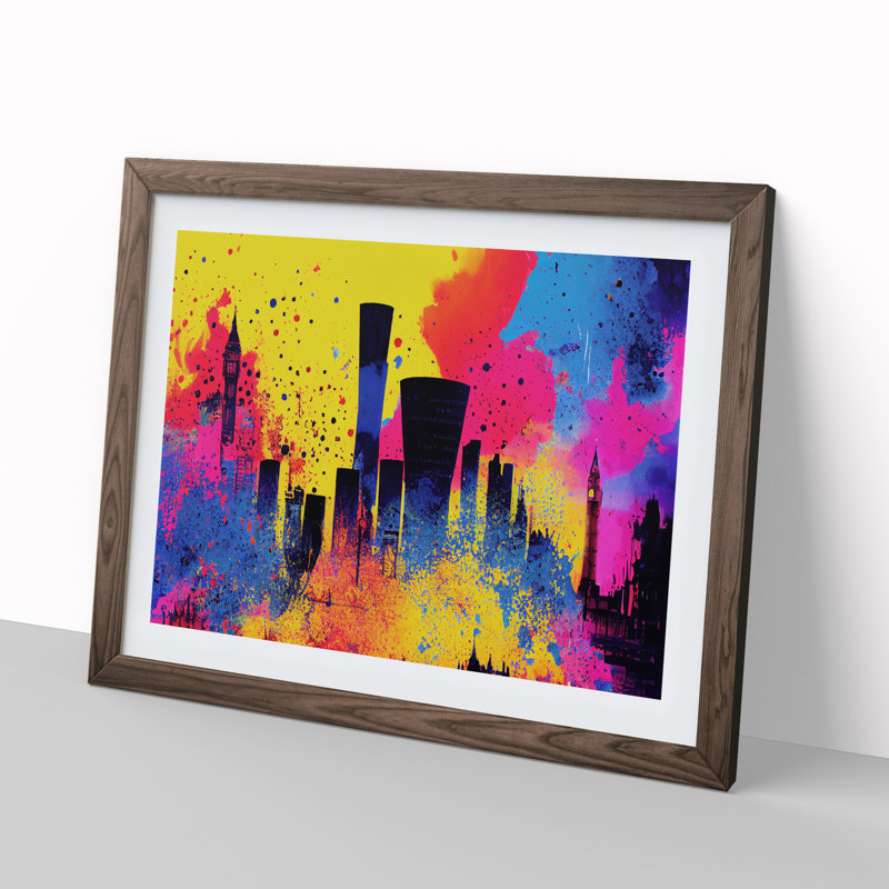 Vibrant City Skyline Art Vol.2 Abstract - Framed Print, 46cm H x 64cm W x 2cm D, Brown