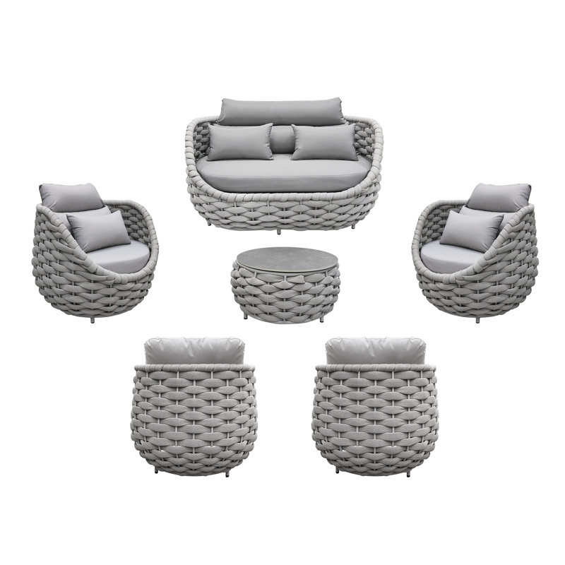 6-piece Outdoor Patio Set Aluminum Frame All-weather Garden Outdoor Conversation Set For Backyard, Deck, Poolside – Light Gray