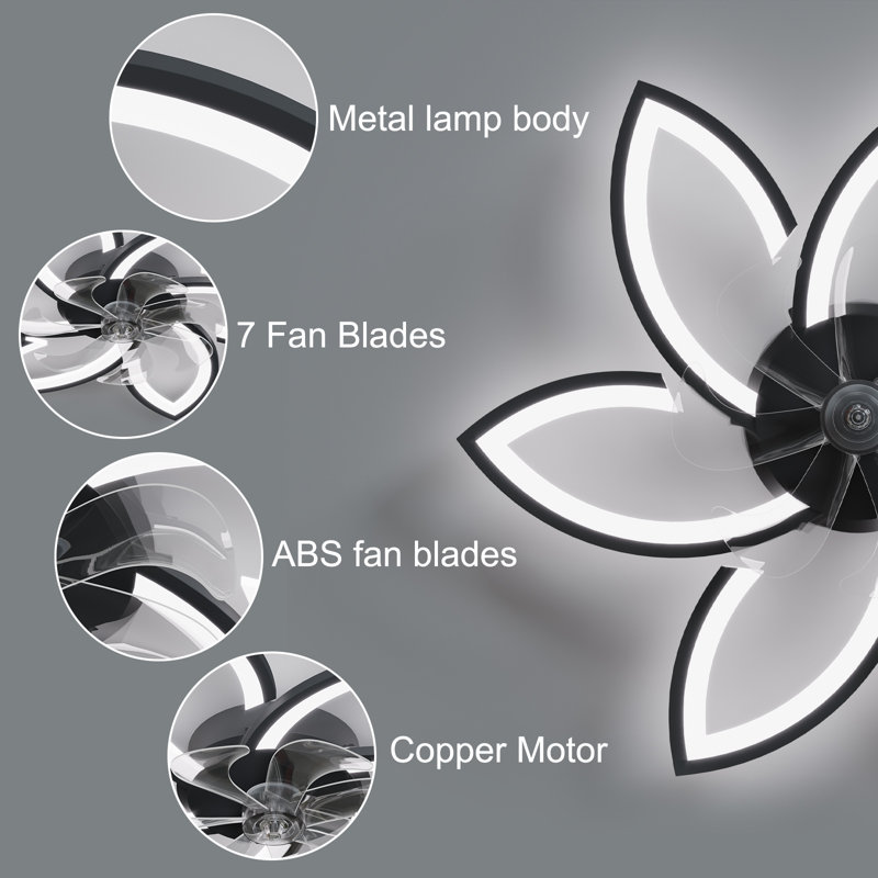 Ceiling Fan with Lights,Low Profile Ceiling Fan with Lights,Modern Dimmable Ceiling Light Fan, Black